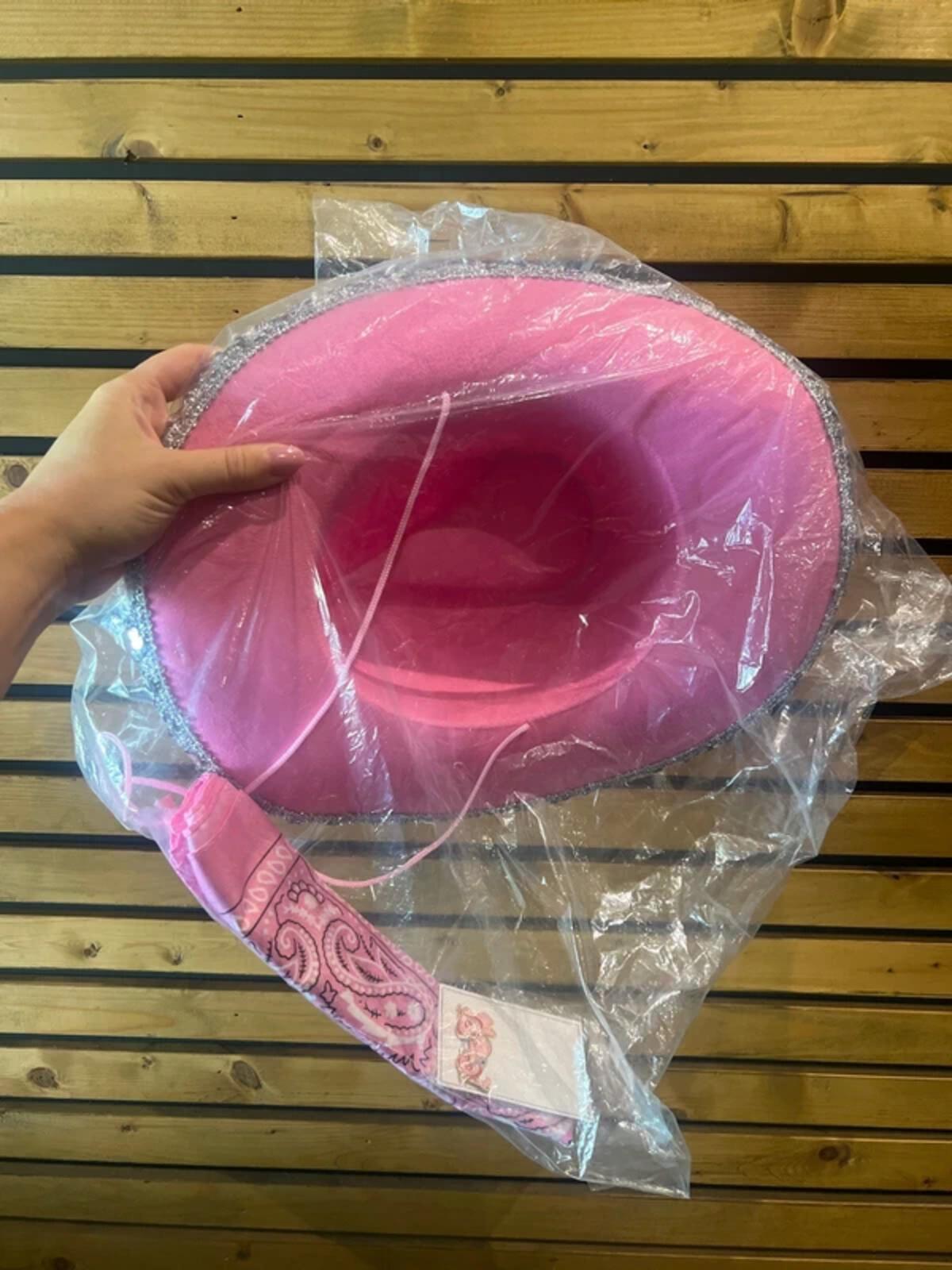 Pink Cowgirl Silver Trim Cowboy Hat, Bandana & Earrings Fancy Dress