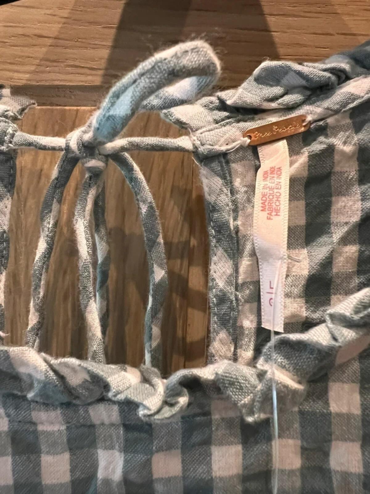 Free People Blue Check Gingham Dress L NEW