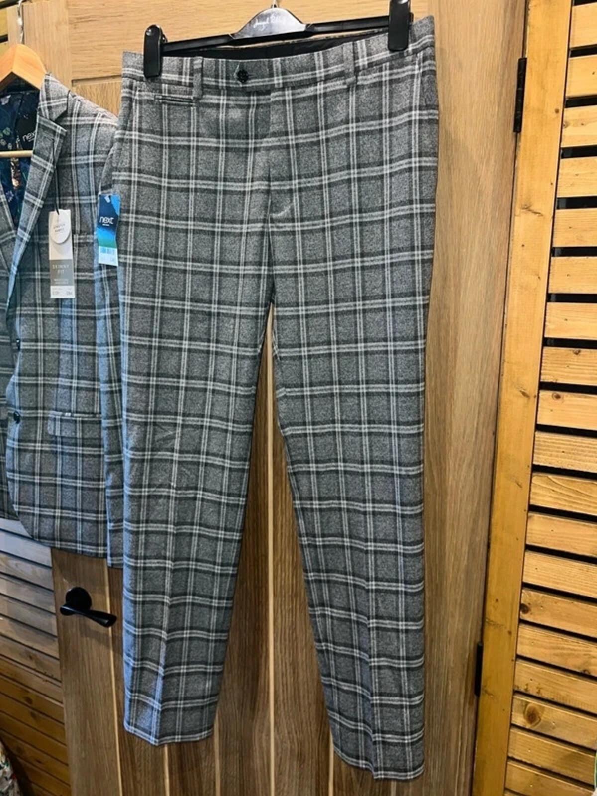 Next Grey Plaid Suit Jacket & Trousers Set NEW