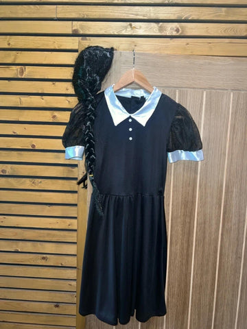 Wednesday Addams Halloween Fancy Dress Costume & Wig 13-14Y