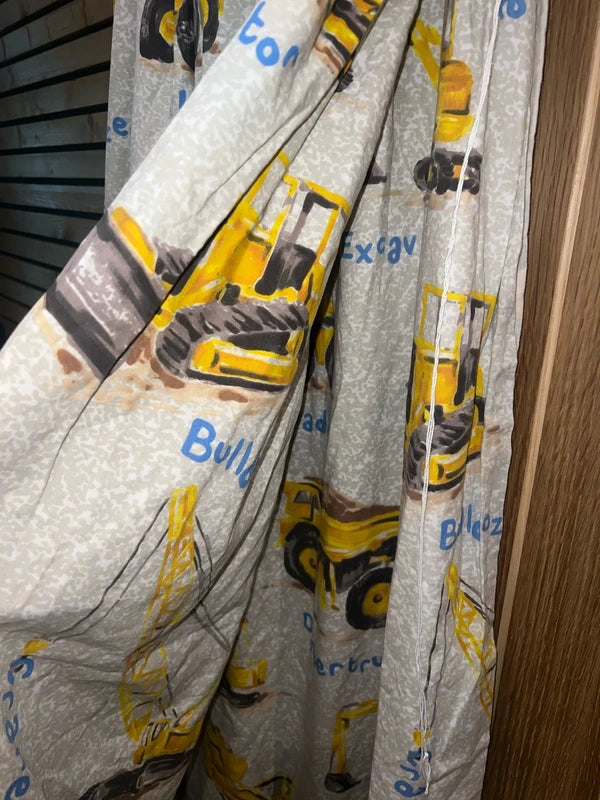 Vintage Digger Construction Grey Curtains Pair