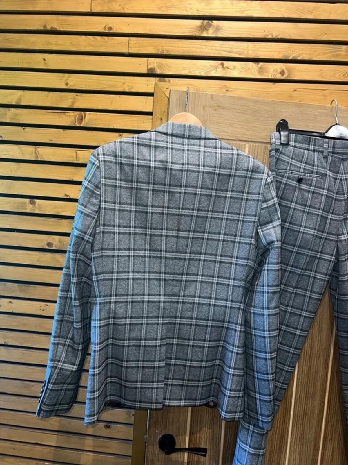 Next Grey Plaid Suit Jacket & Trousers Set NEW