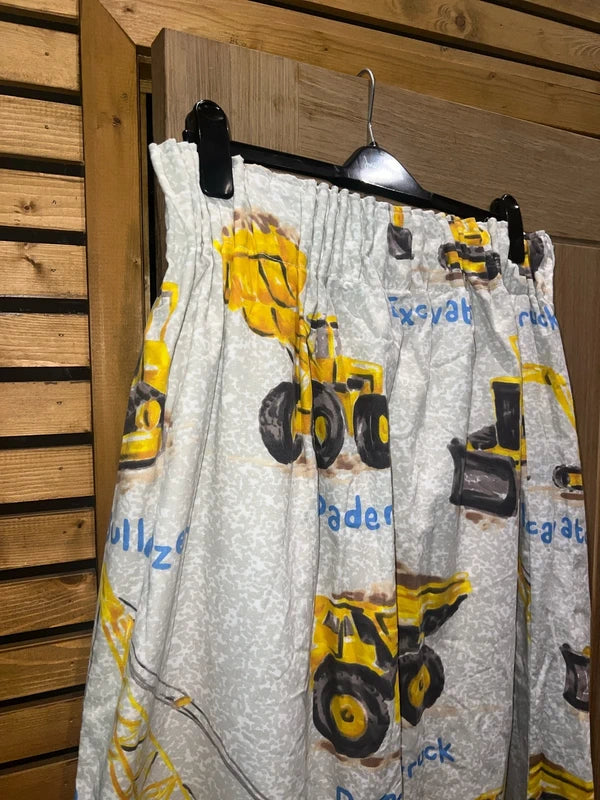 Vintage Digger Construction Grey Curtains Pair
