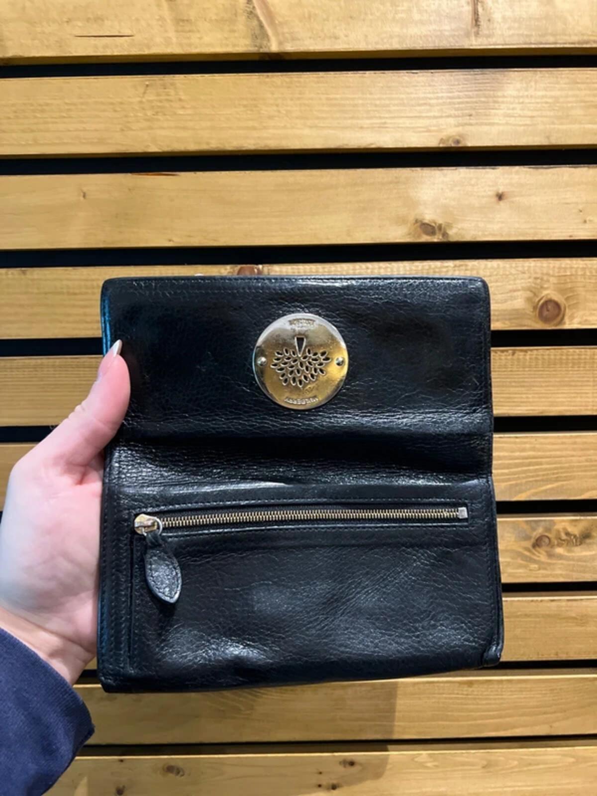 Vintage Mulberry Black Grained Leather Continental Purse Wallet