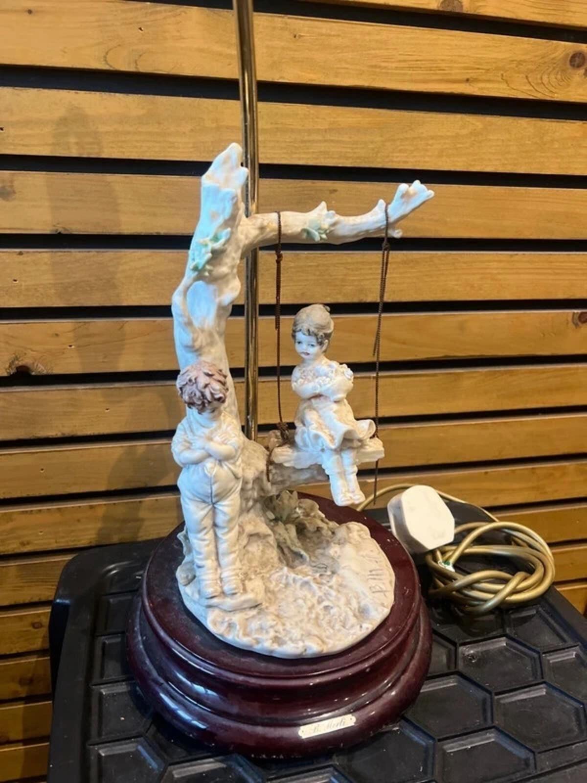 Vintage 1980’s Bruno Merli Rare Porcelain Brass Table Lamp