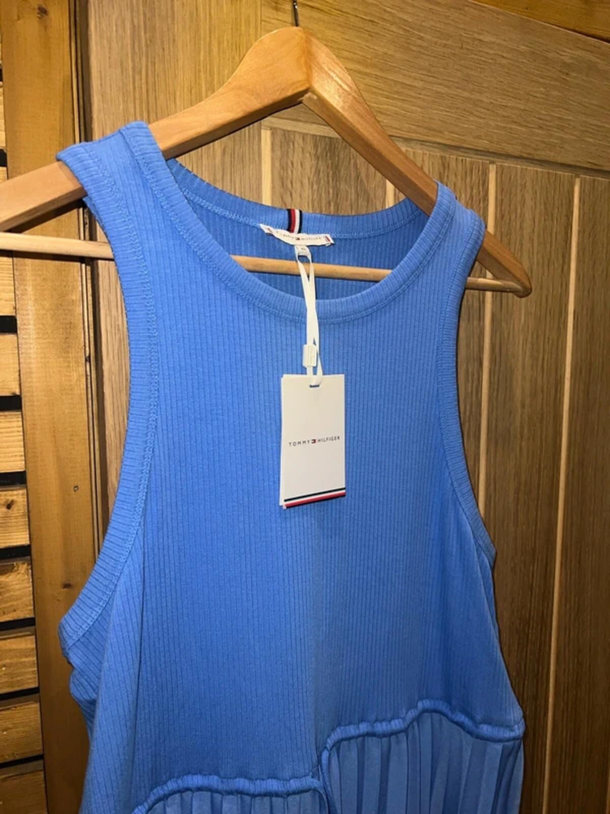 Tommy Hilfiger Blue Pleated Rib Tank Dress XL NEW