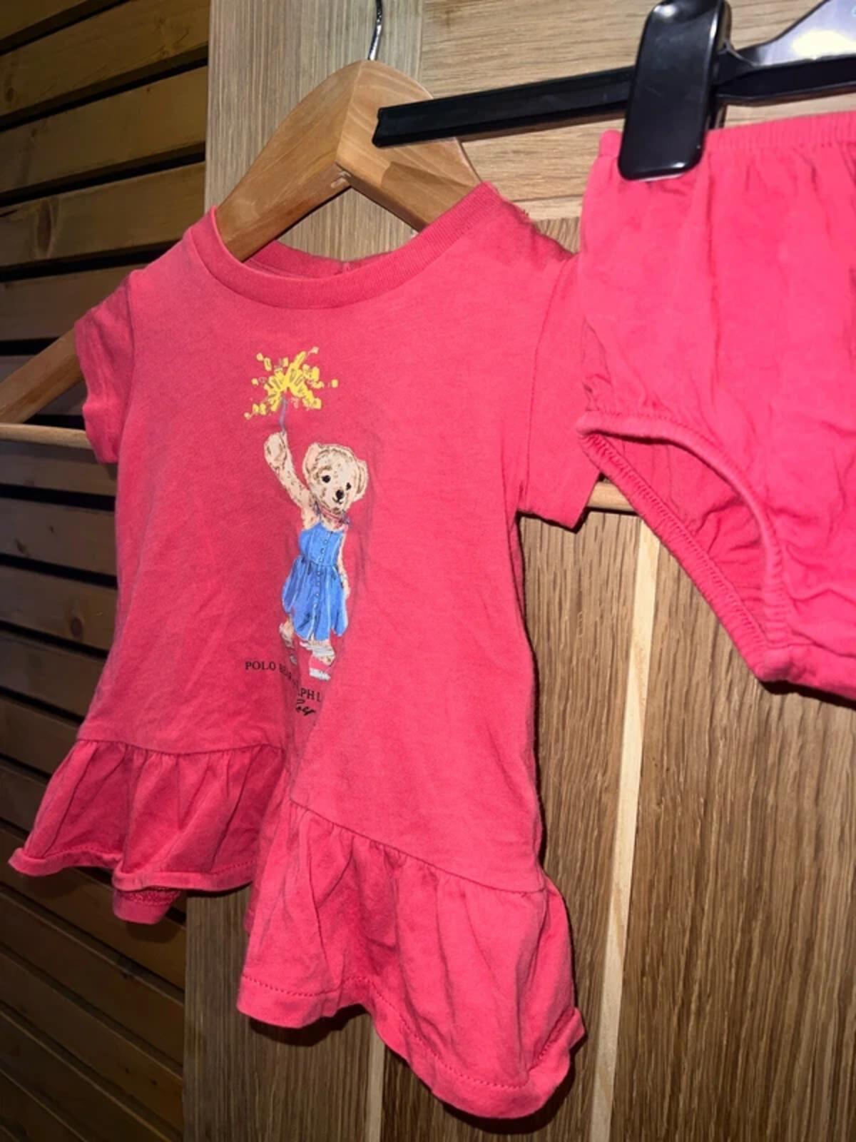 Ralph Lauren Polo Bear Baby Dress & Bloomer Co-ord Set 3M
