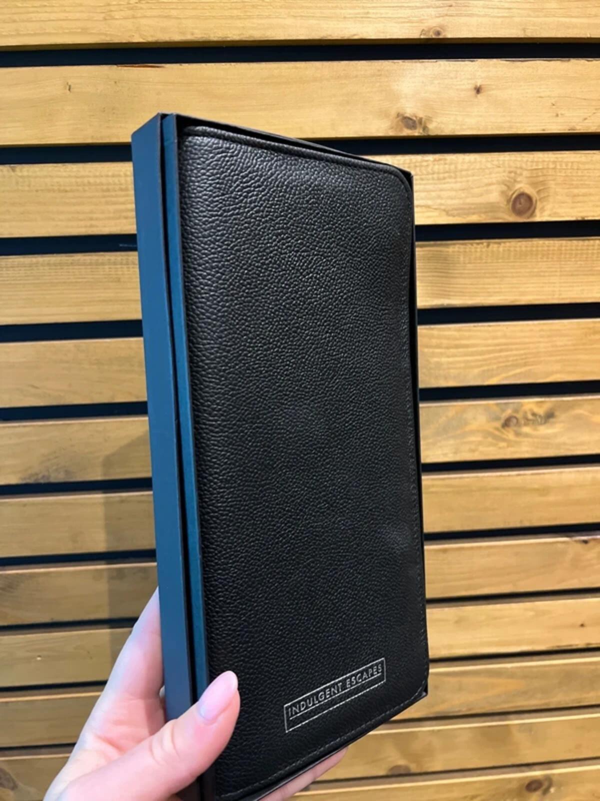 Indulgent Escapes Genuine Black Leather Travel Wallet Organiser NEW