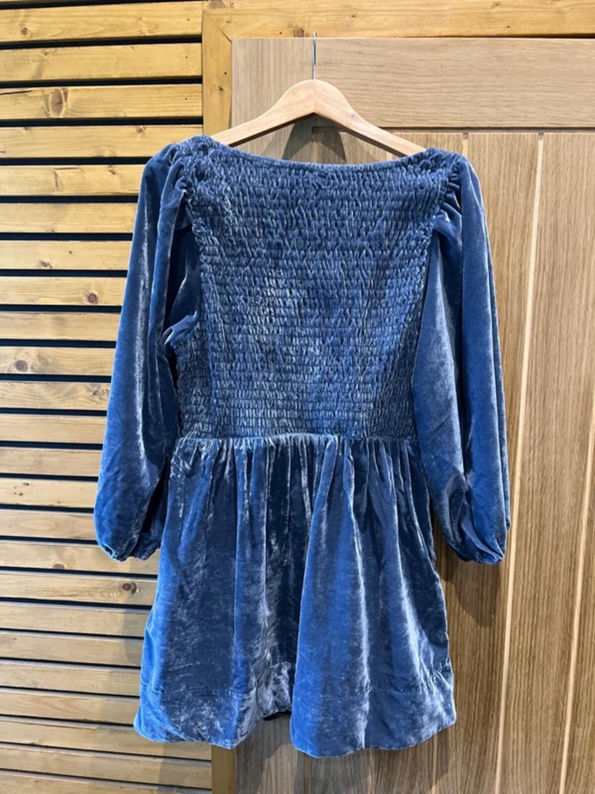 Free People Powder Blue Jewel Velvet Mini Dress NEW