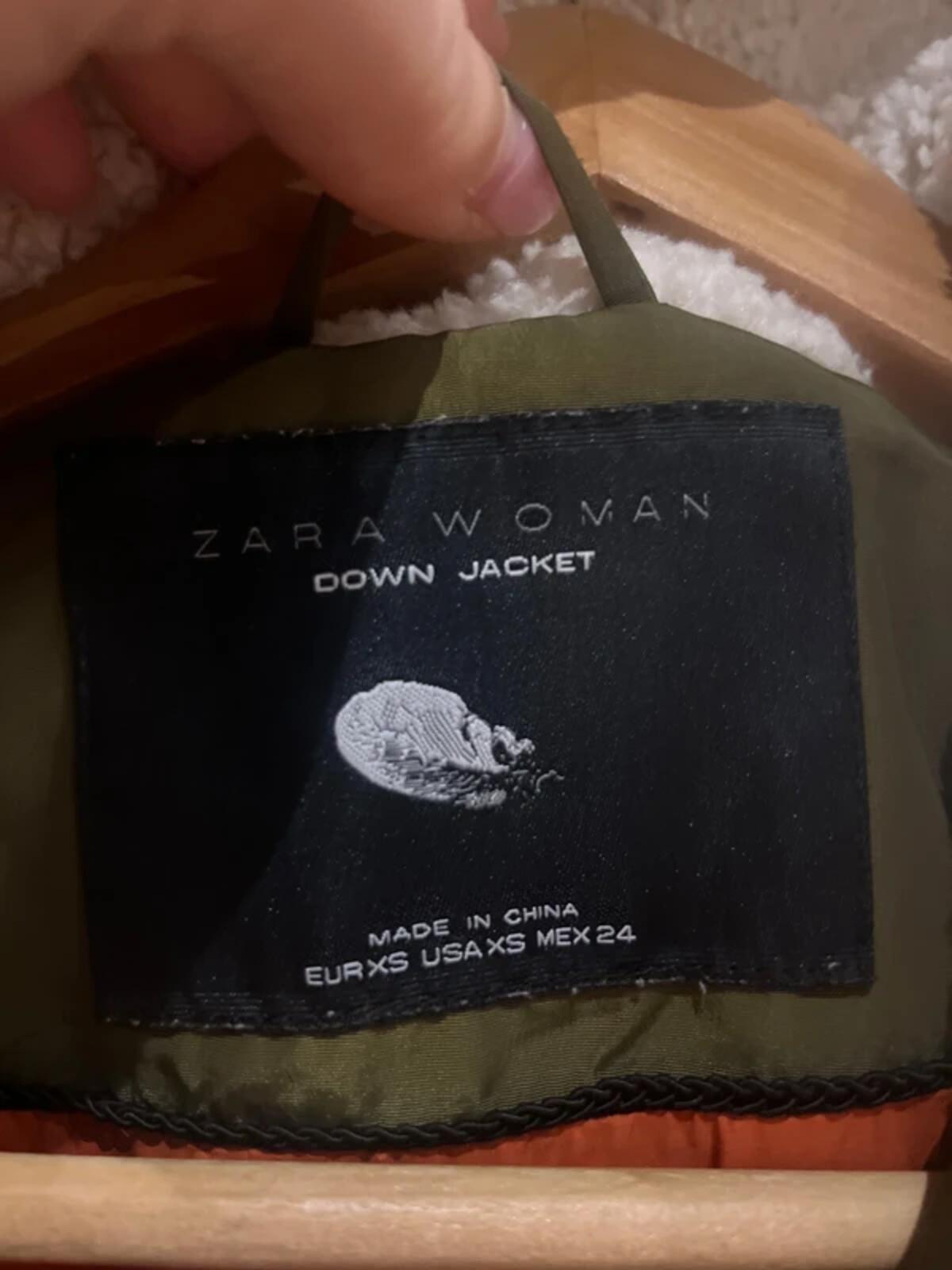 Zara Khaki Down Puffer Hooded Coat XS