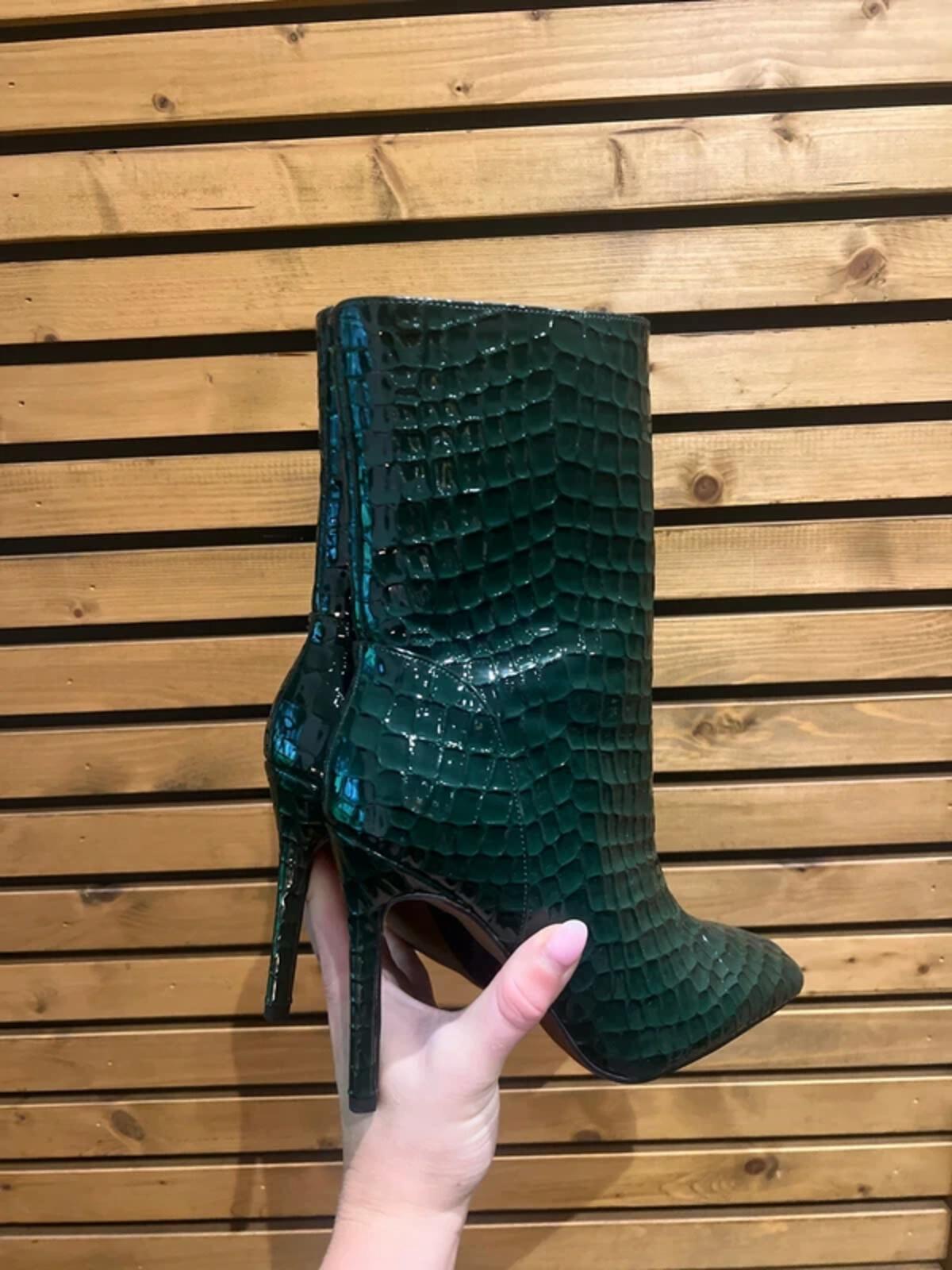 River Island Dark Green Faux Croc Print Stiletto Boots UK5 NEW