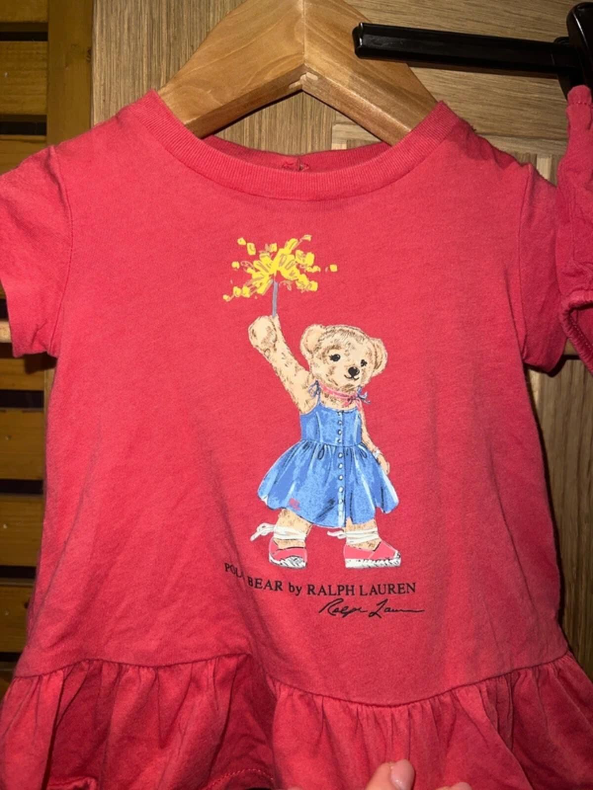 Ralph Lauren Polo Bear Baby Dress & Bloomer Co-ord Set 3M