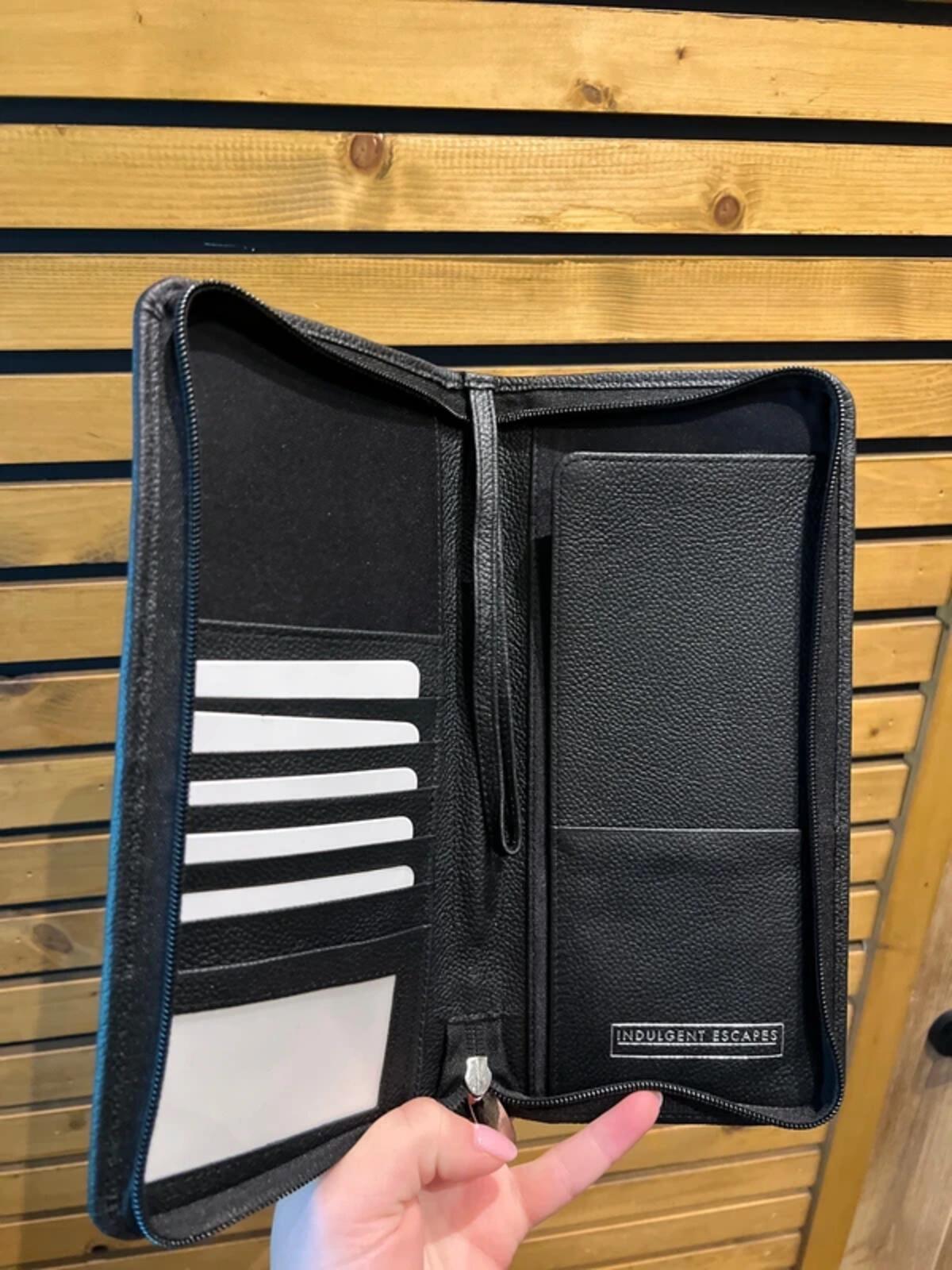 Indulgent Escapes Genuine Black Leather Travel Wallet Organiser NEW