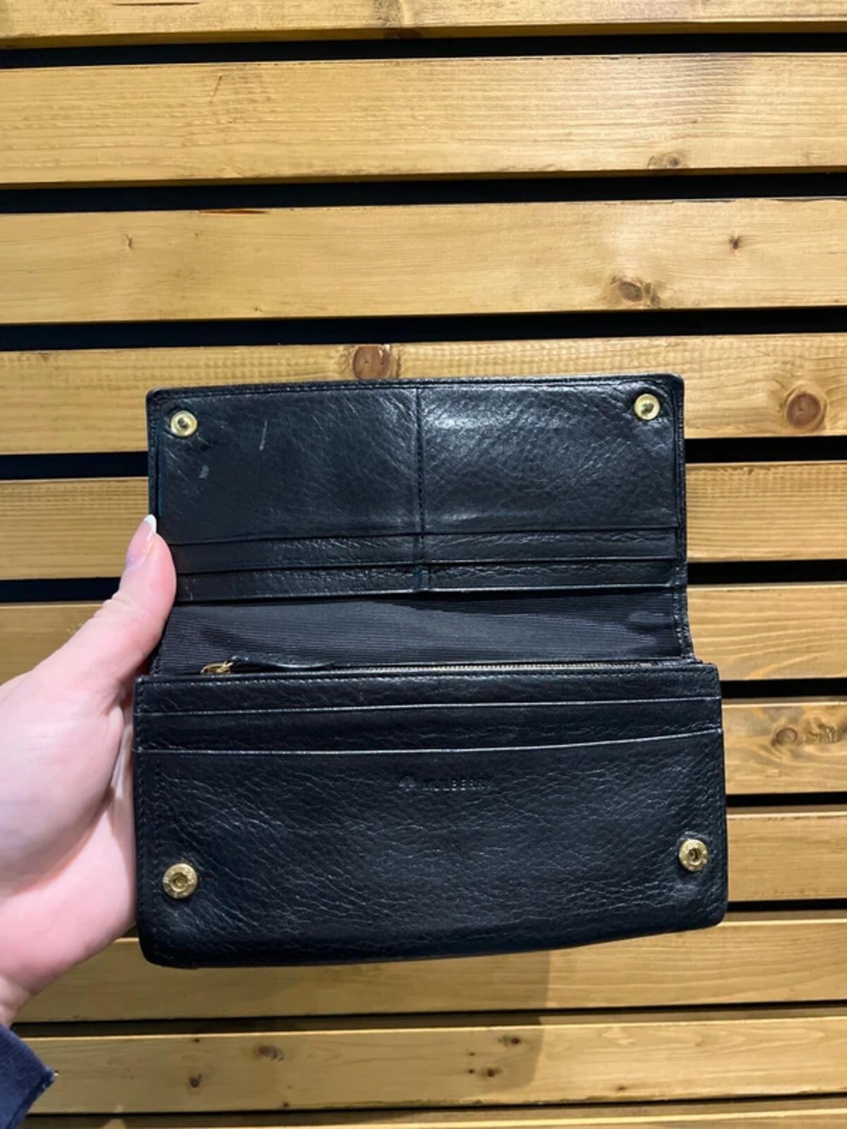 Vintage Mulberry Black Grained Leather Continental Purse Wallet