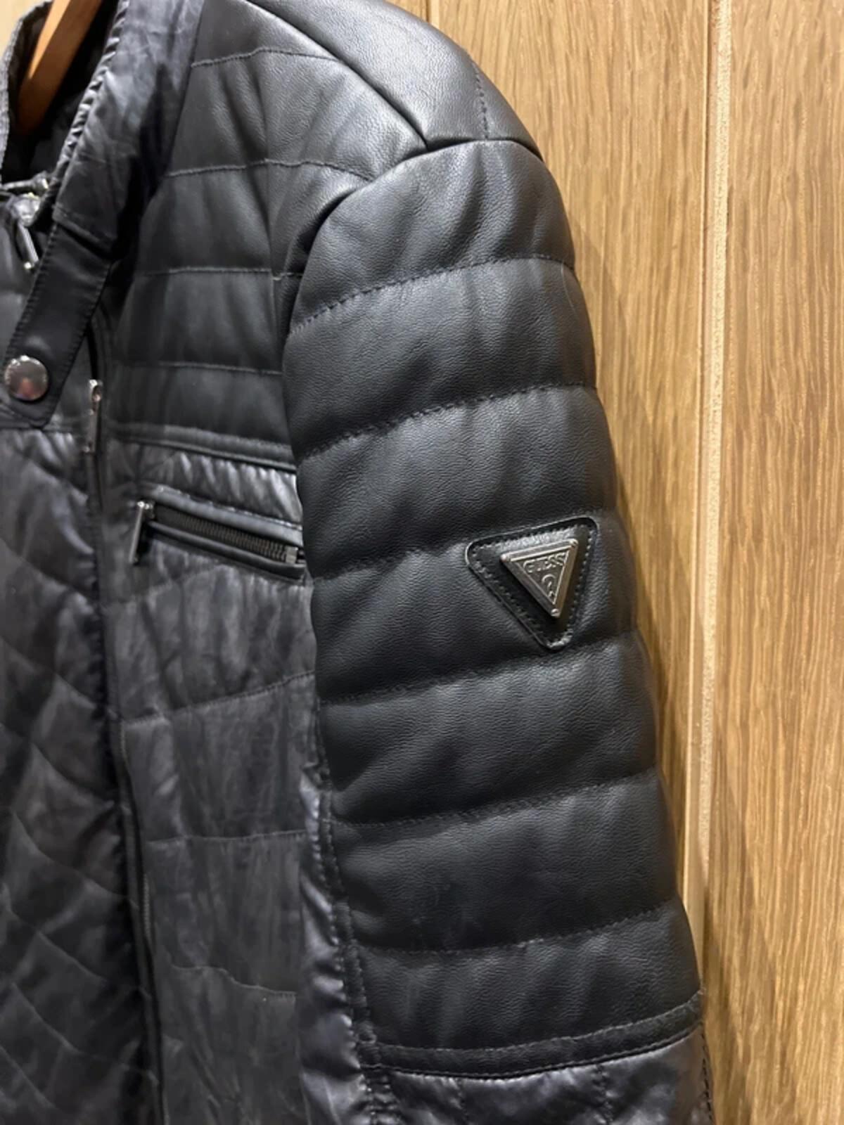 GUESS Faux Leather Quilted Biker Jacket L