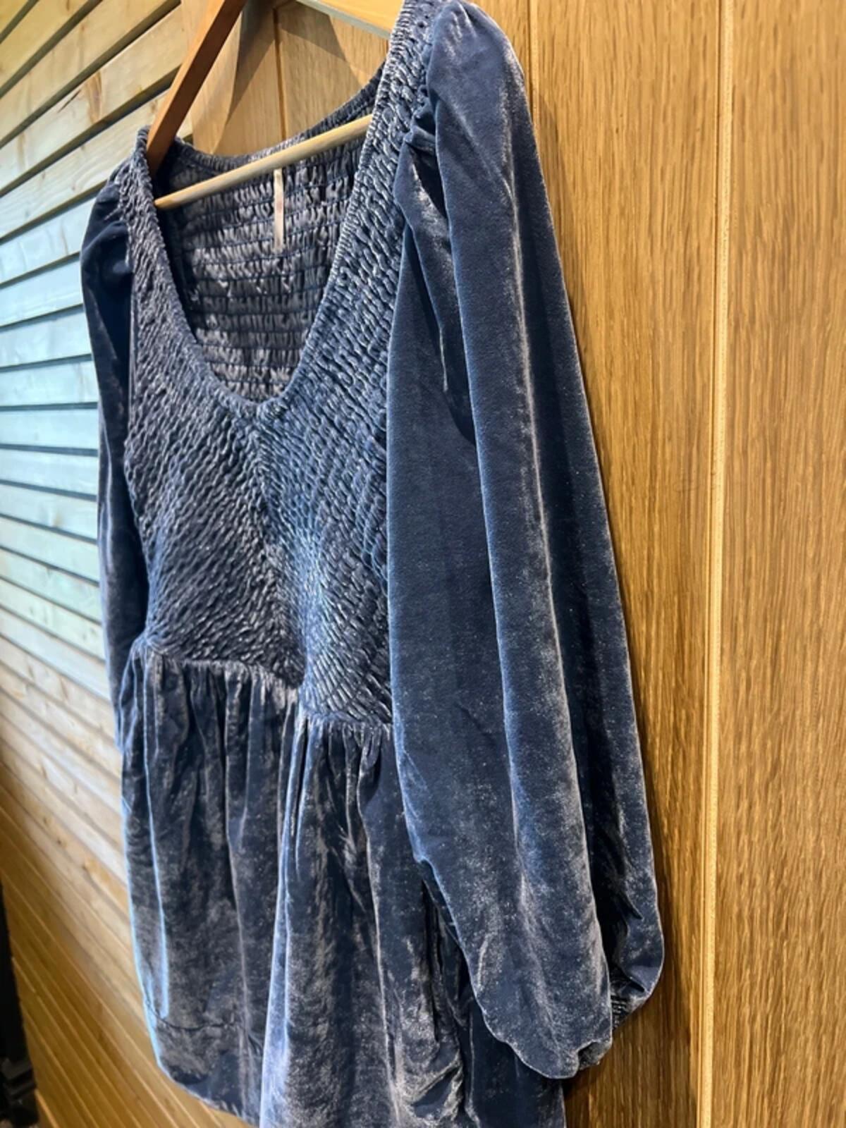 Free People Powder Blue Jewel Velvet Mini Dress NEW