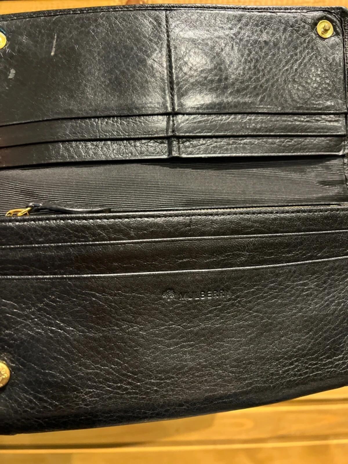 Vintage Mulberry Black Grained Leather Continental Purse Wallet