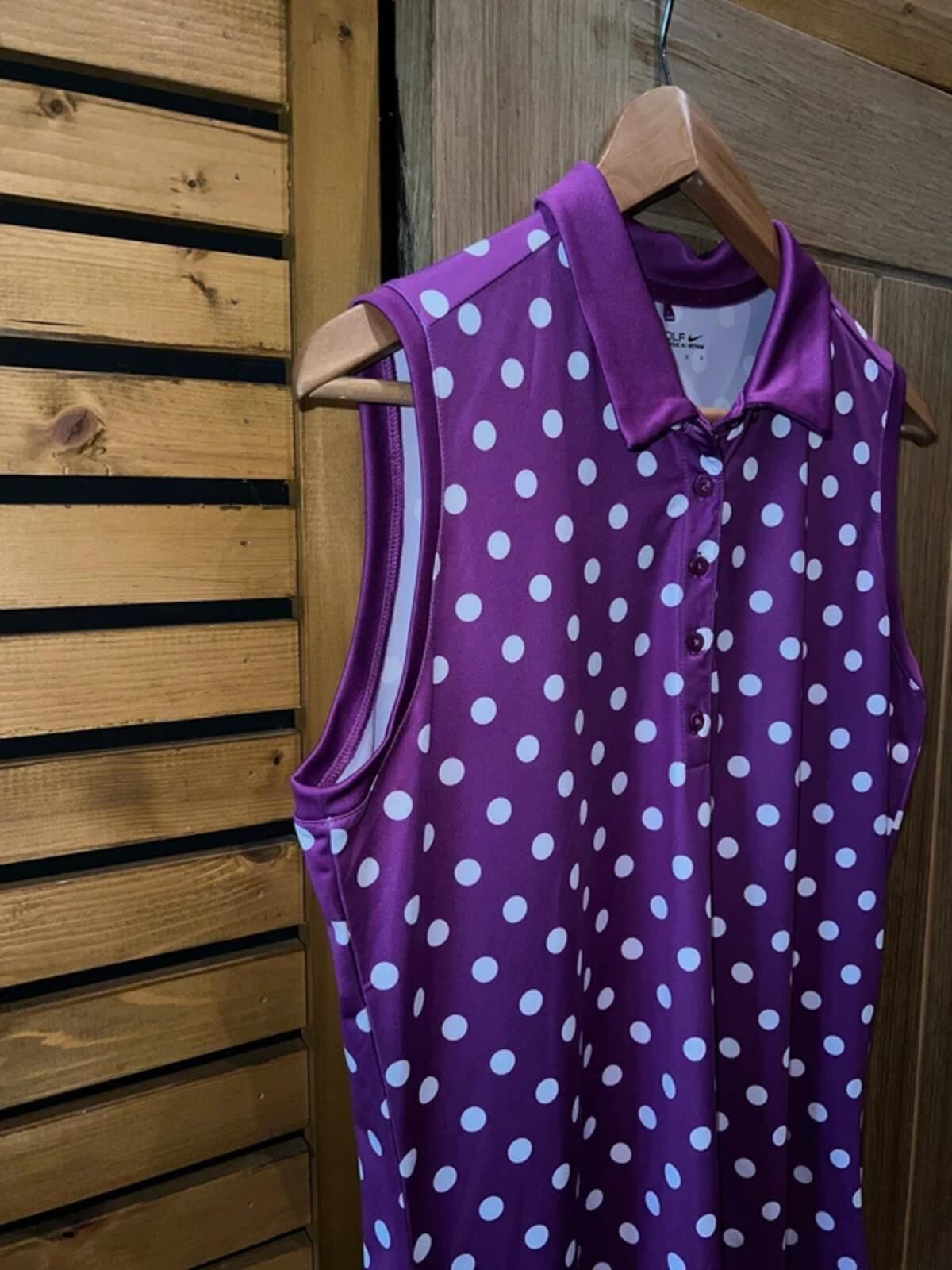 Nike Golf Dri Fit Purple Polka Dot Polo Vest Top L