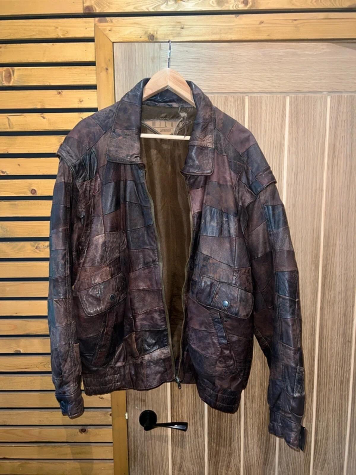 Vintage 1980’s Milan Brown Patchwork Leather Bomber Jacket XL