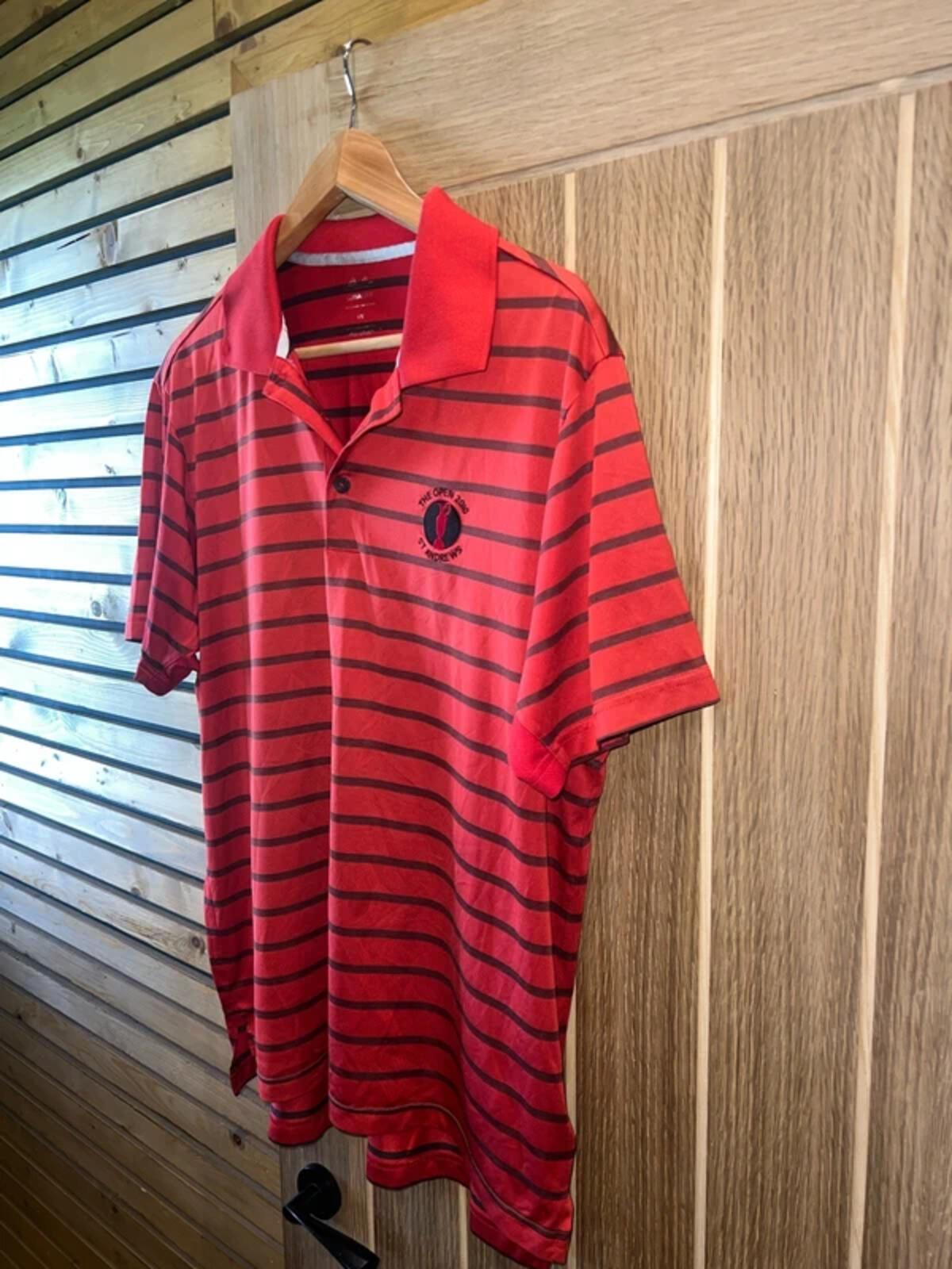 Adidas Golf 2010 The Open St Andrews Red Striped Polo Shirt