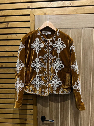 Free People Mia Embellished Brown Velvet Jacket XS NEW