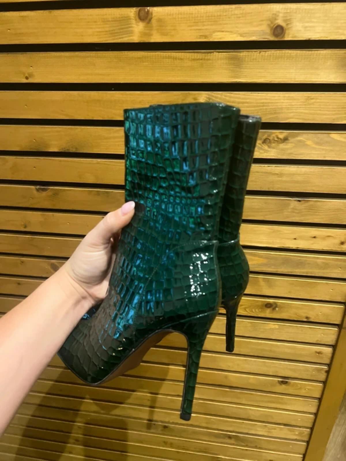 River Island Dark Green Faux Croc Print Stiletto Boots UK5 NEW