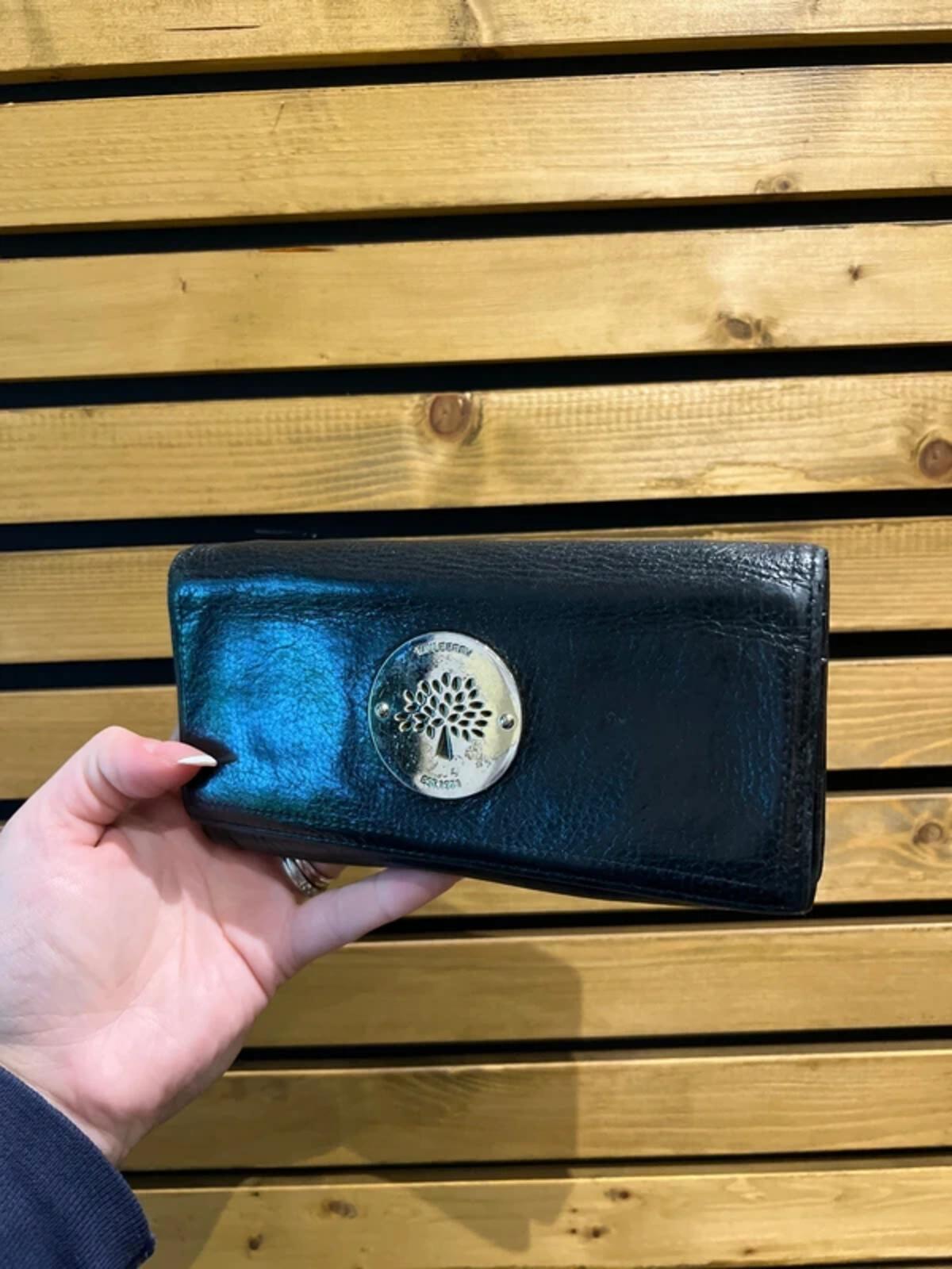 Vintage Mulberry Black Grained Leather Continental Purse Wallet
