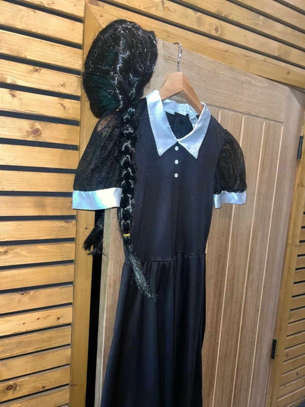 Wednesday Addams Halloween Fancy Dress Costume & Wig 13-14Y