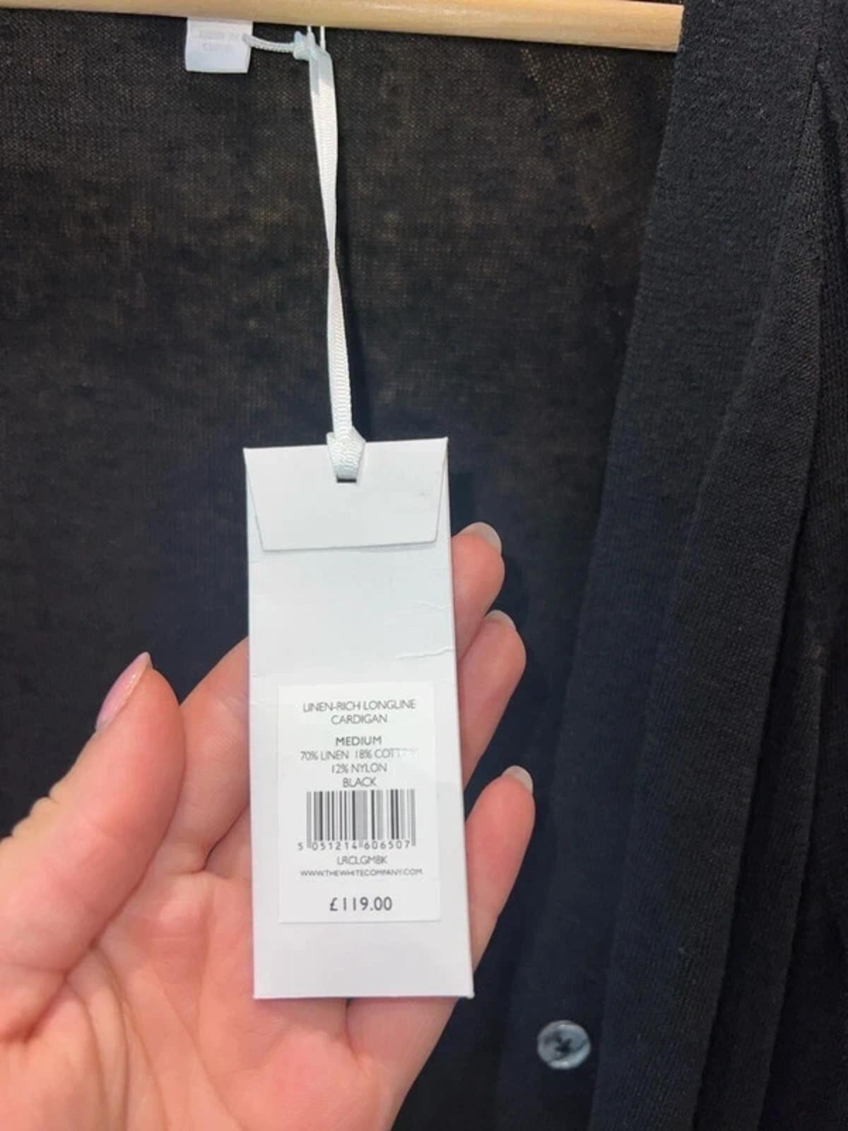 The White Company Longline Black Cardigan M NEW