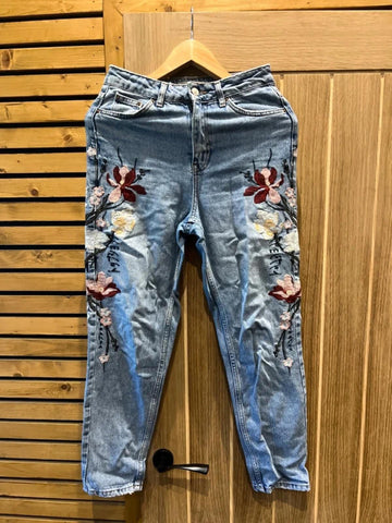 Topshop Floral Denim Blue Mom Jeans W26