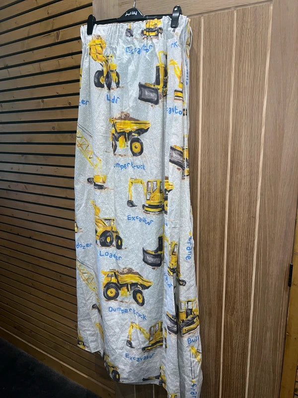 Vintage Digger Construction Grey Curtains Pair