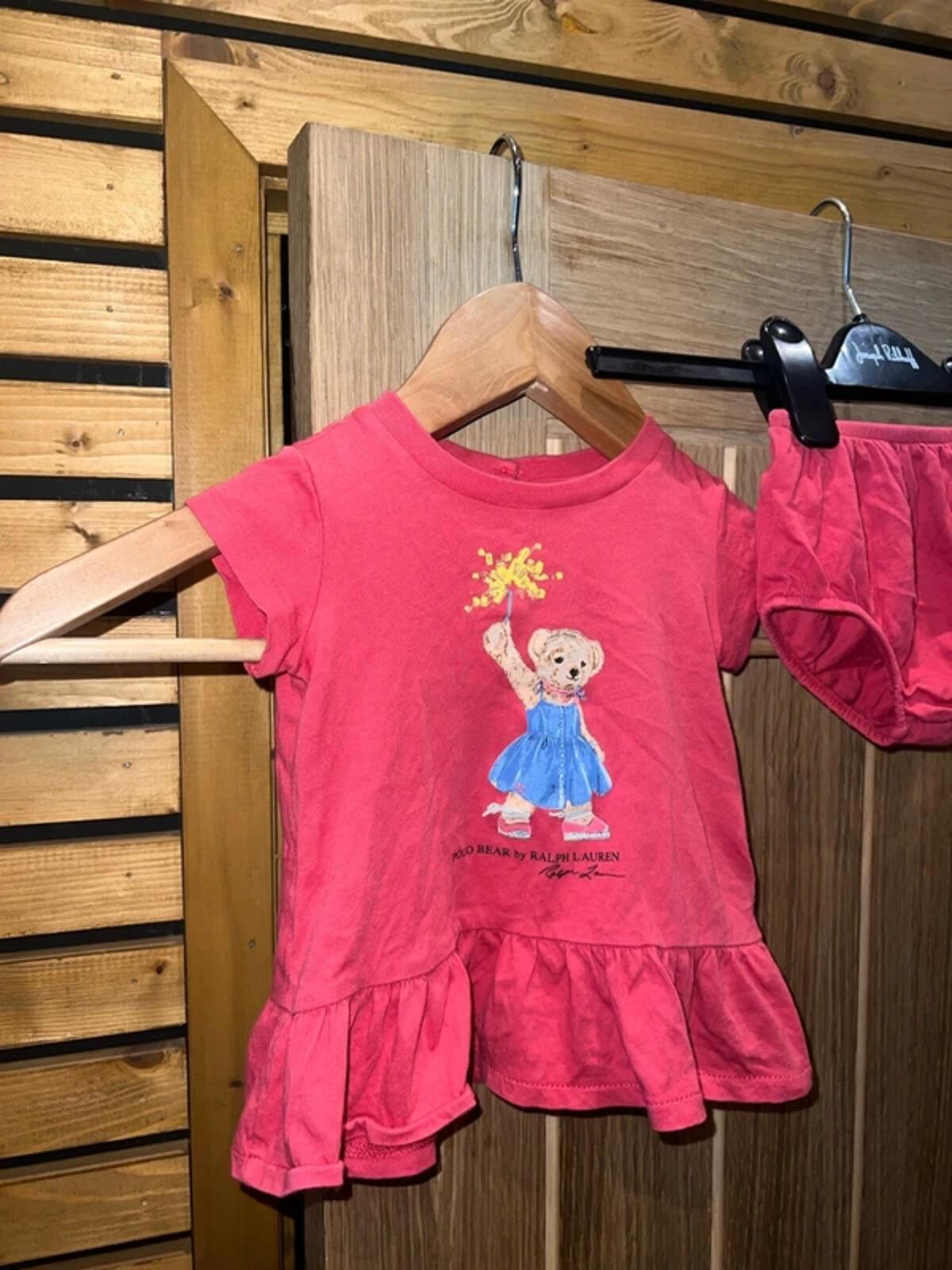 Ralph Lauren Polo Bear Baby Dress & Bloomer Co-ord Set 3M