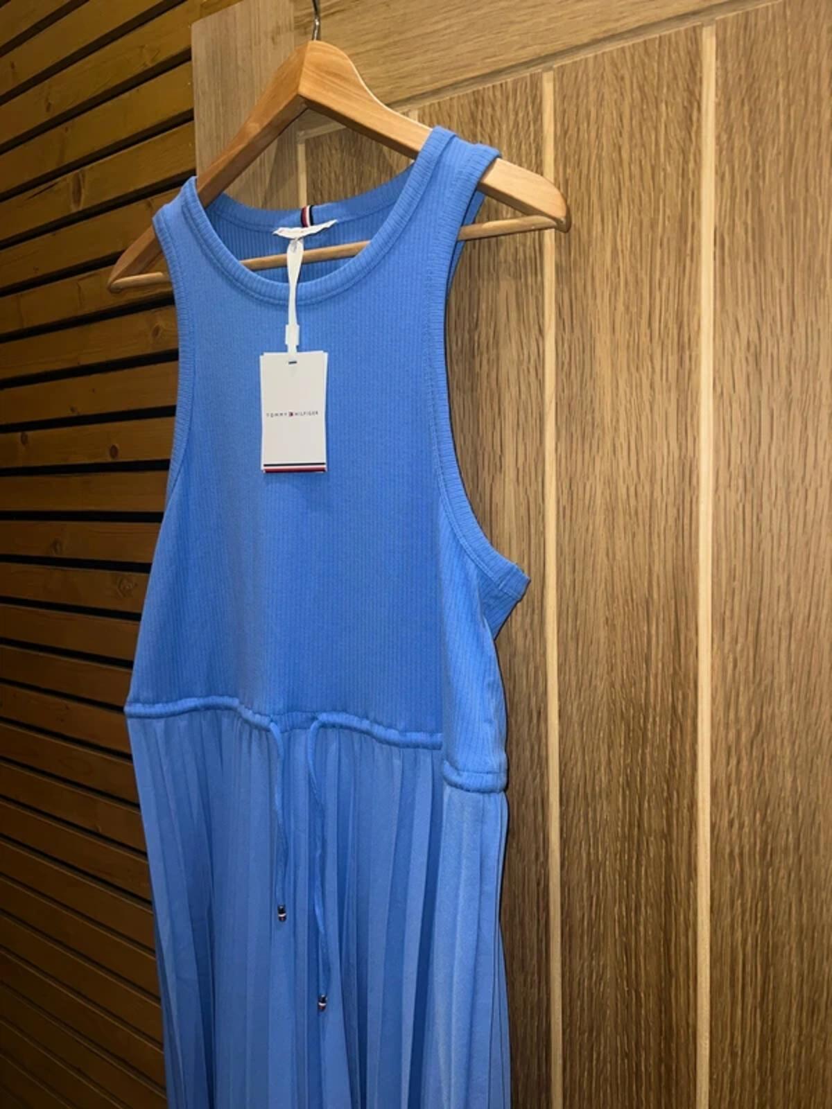 Tommy Hilfiger Blue Pleated Rib Tank Dress XL NEW
