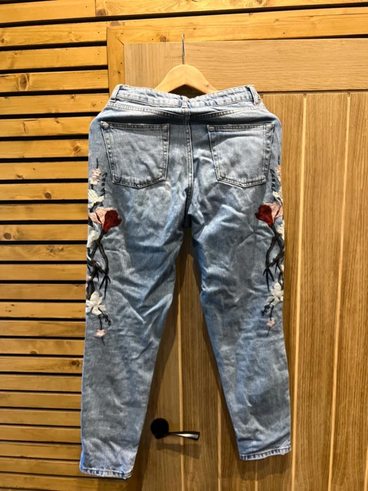 Topshop Floral Denim Blue Mom Jeans W26