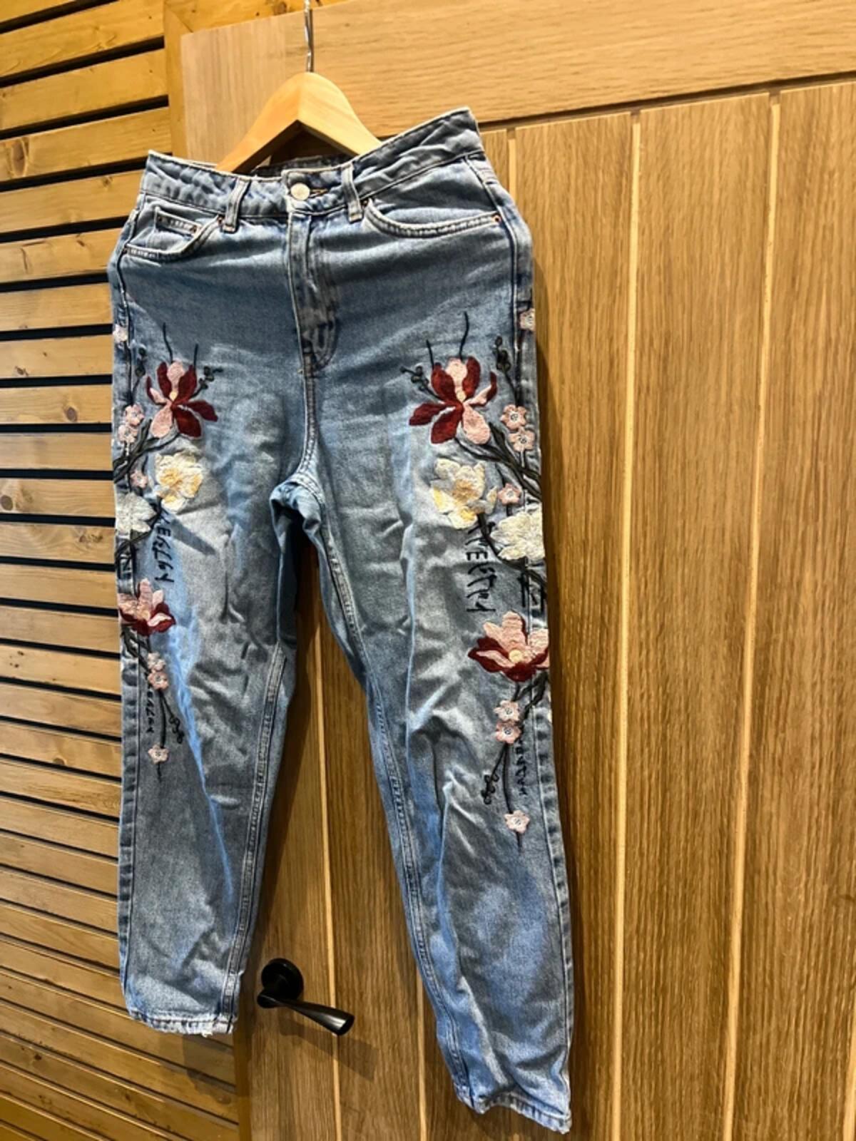 Topshop Floral Denim Blue Mom Jeans W26