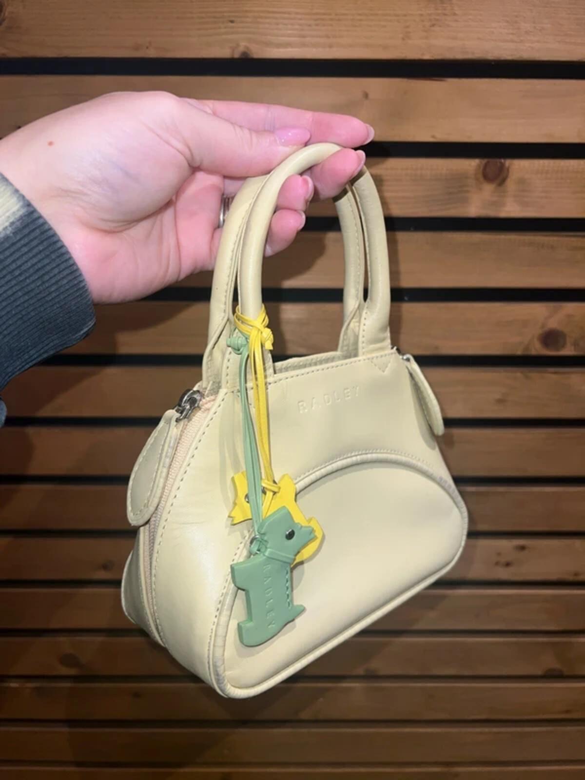 Radley Designer Mini Yellow Leather Handbag With Dog Charm