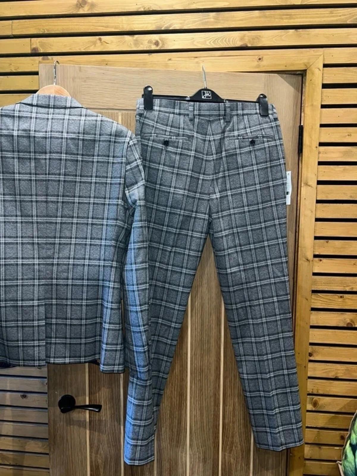 Next Grey Plaid Suit Jacket & Trousers Set NEW
