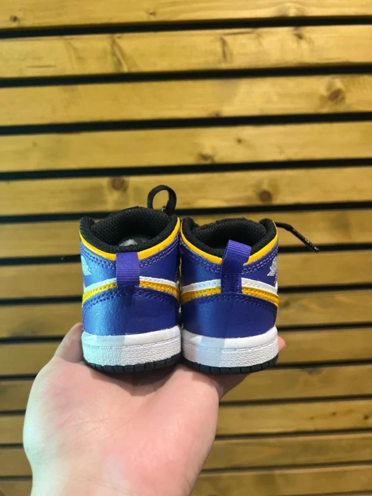 Nike Air Jordan 1 Mid LA Lakers Purple Trainers UK3.5