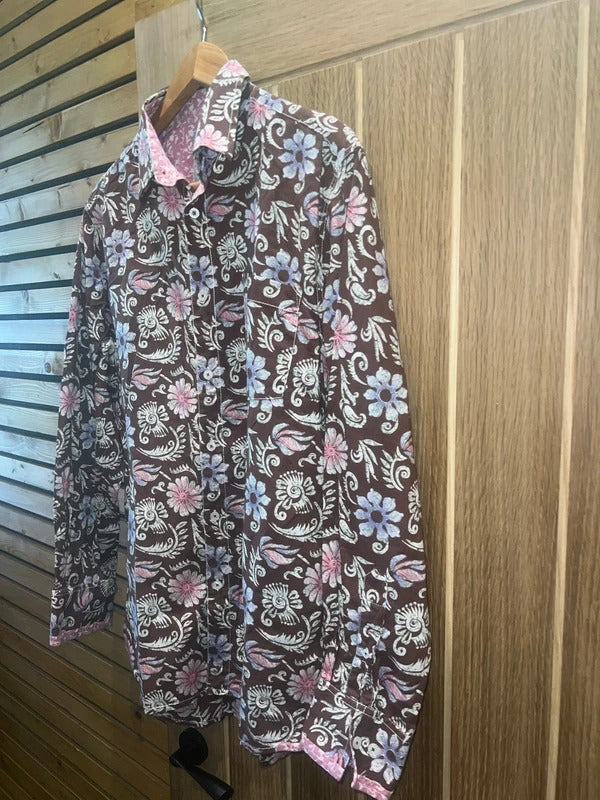 Vintage Joe Browns Fried Frog Brown Paisley Floral Shirt M