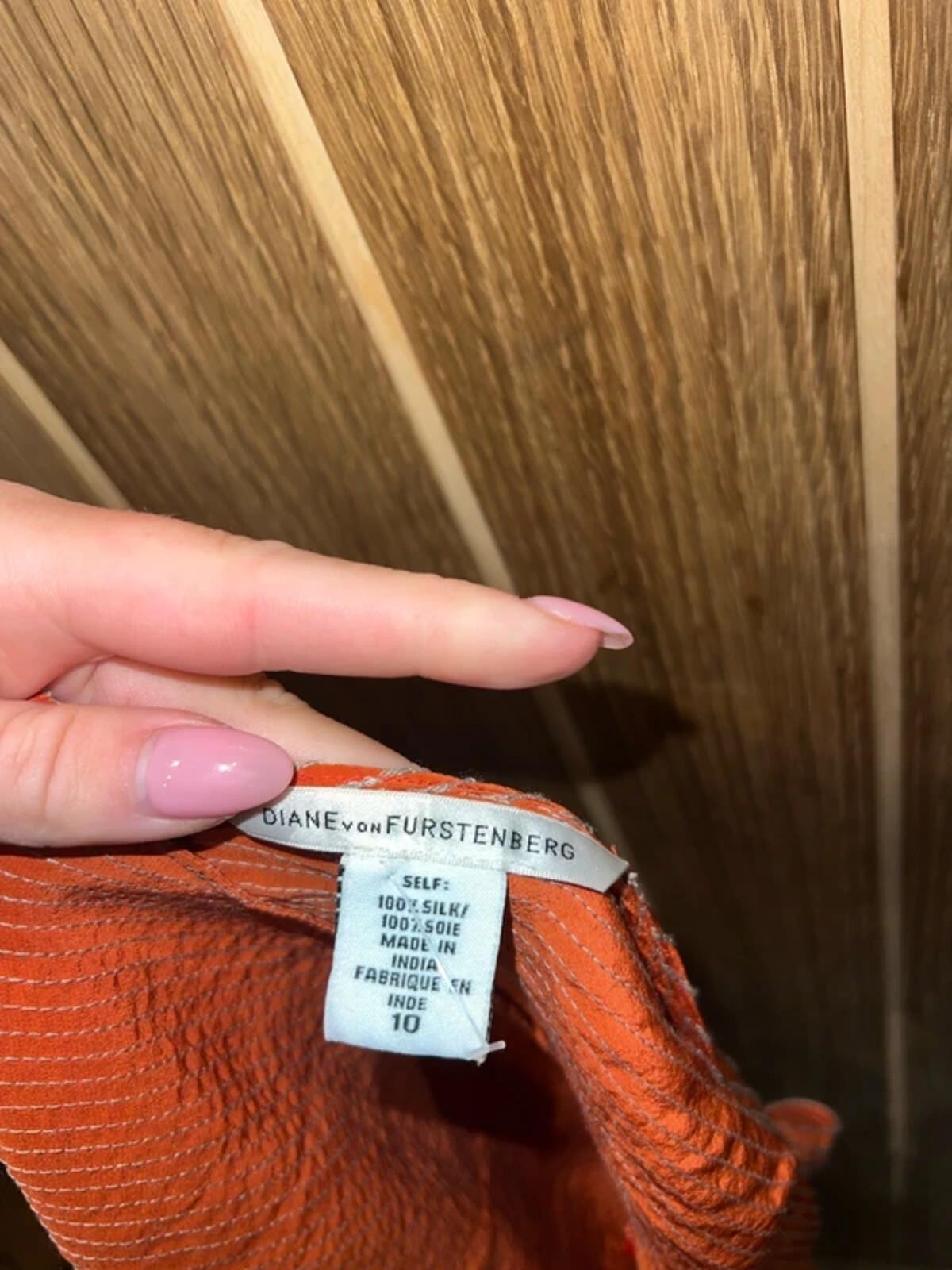 Diane Von Furstenberg Coral Silk Embellished Palm Tree Dress 14