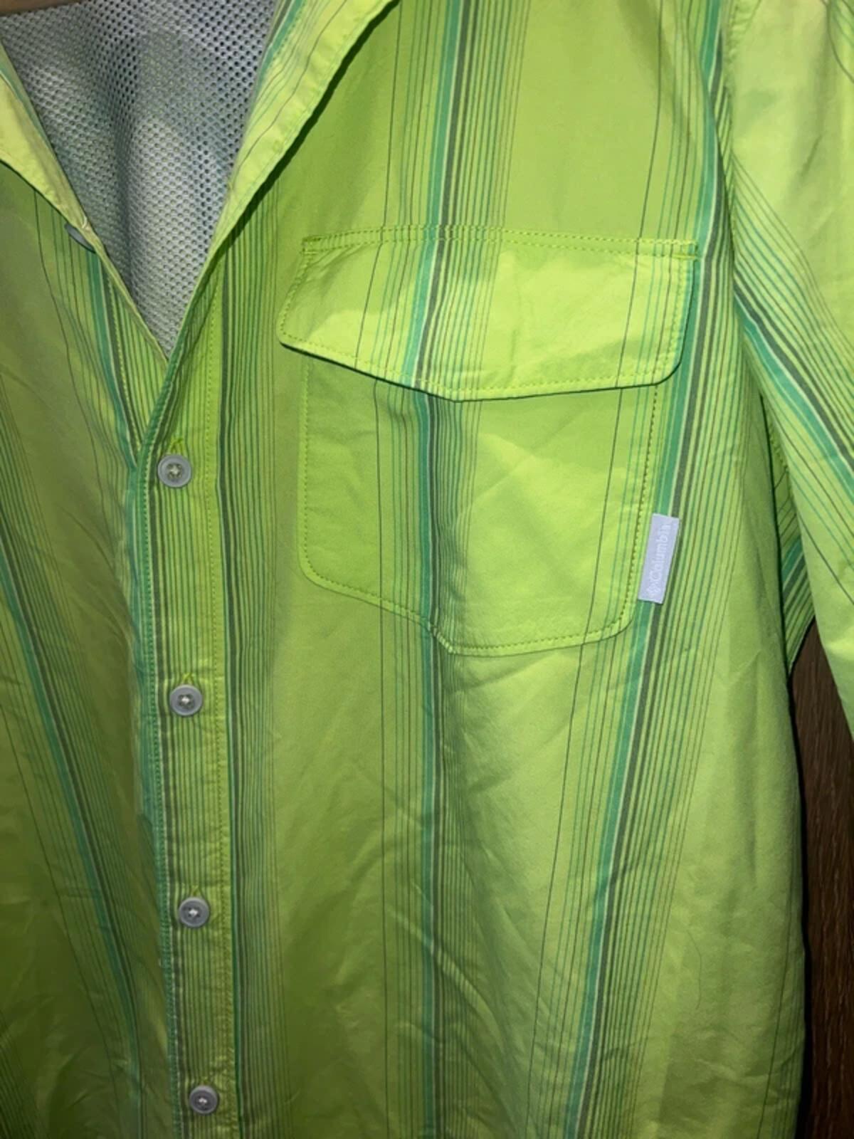 Columbia Omni-Shade Lime Green Fishing Shirt M