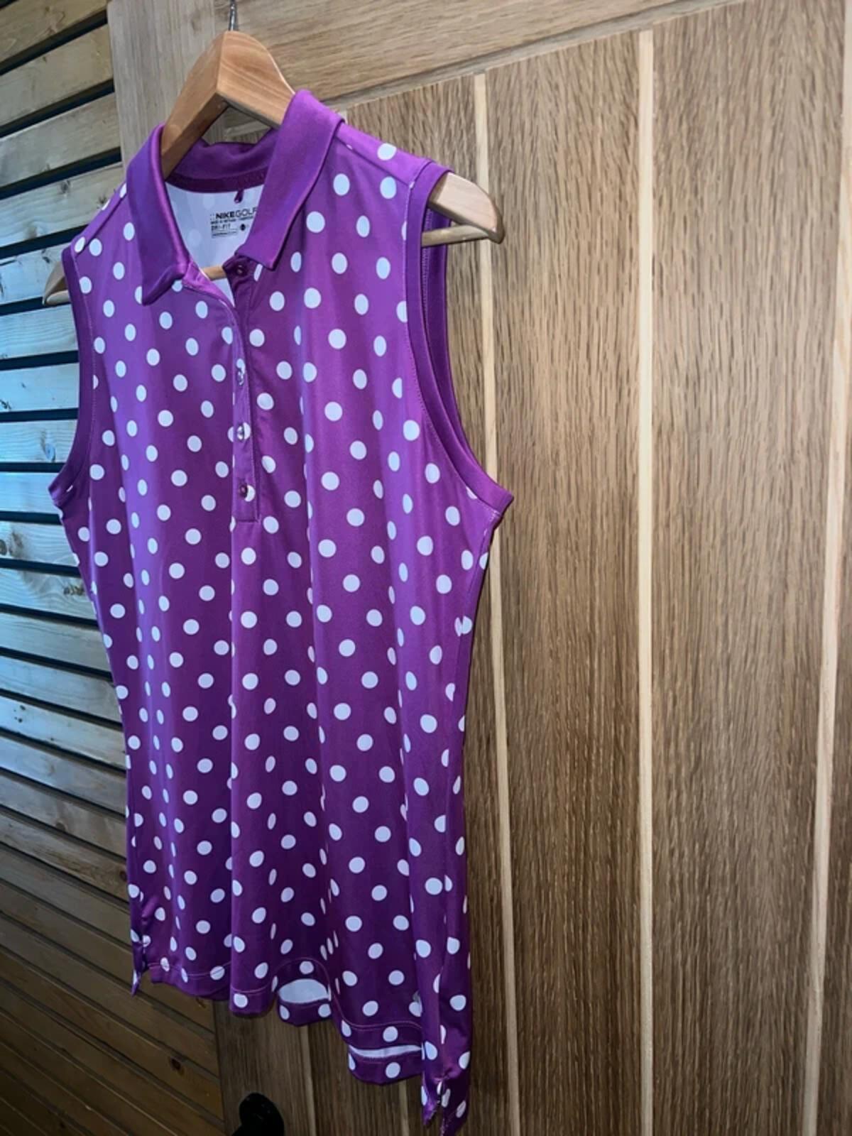 Nike Golf Dri Fit Purple Polka Dot Polo Vest Top L