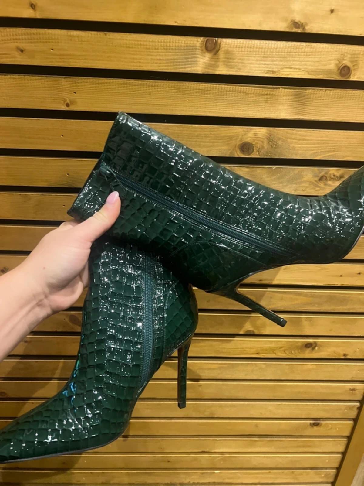 River Island Dark Green Faux Croc Print Stiletto Boots UK5 NEW