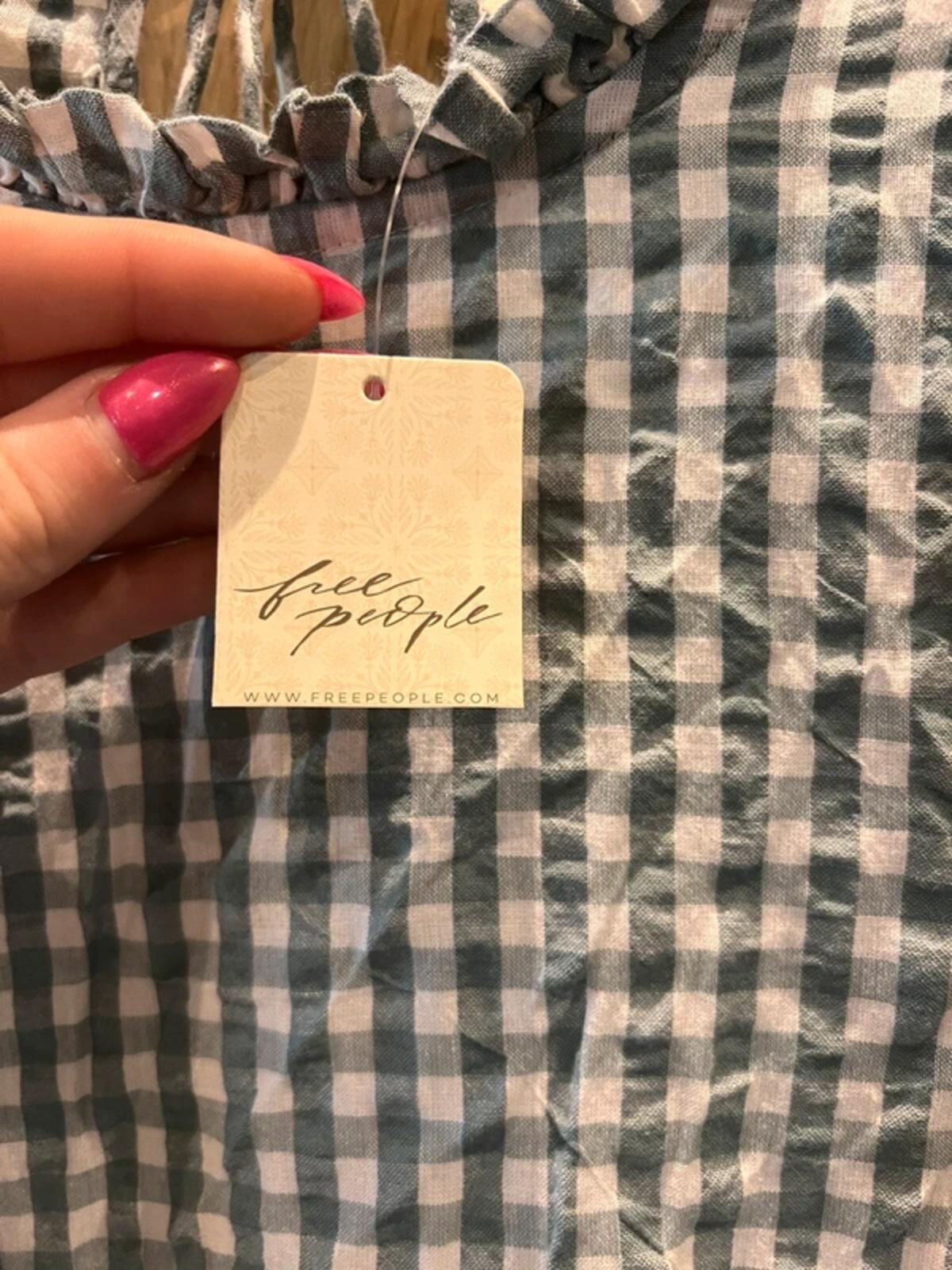 Free People Blue Check Gingham Dress L NEW