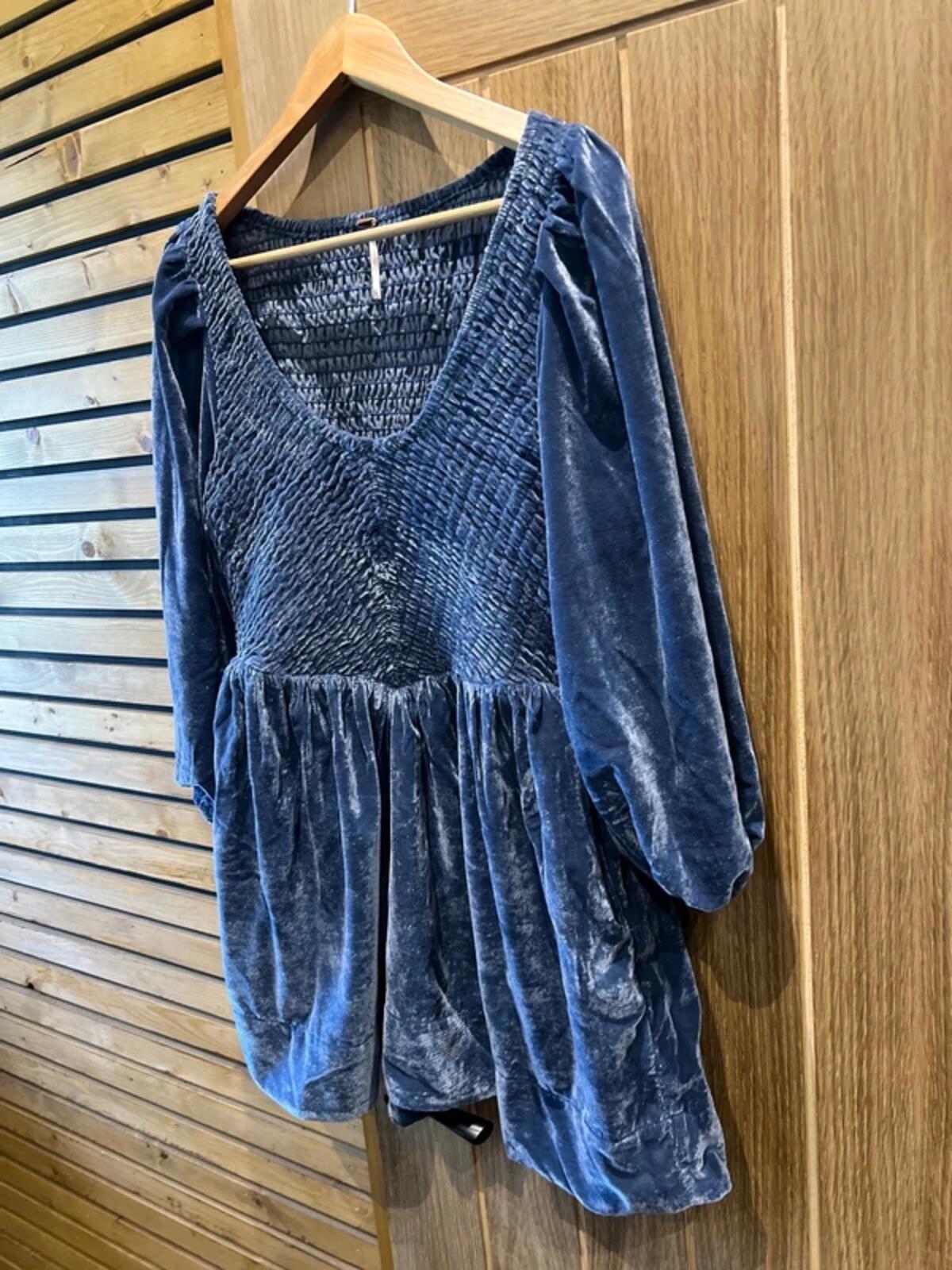 Free People Powder Blue Jewel Velvet Mini Dress NEW
