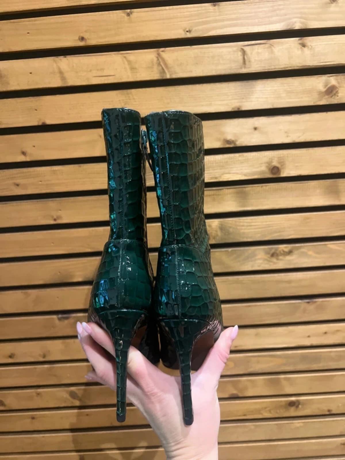 River Island Dark Green Faux Croc Print Stiletto Boots UK5 NEW