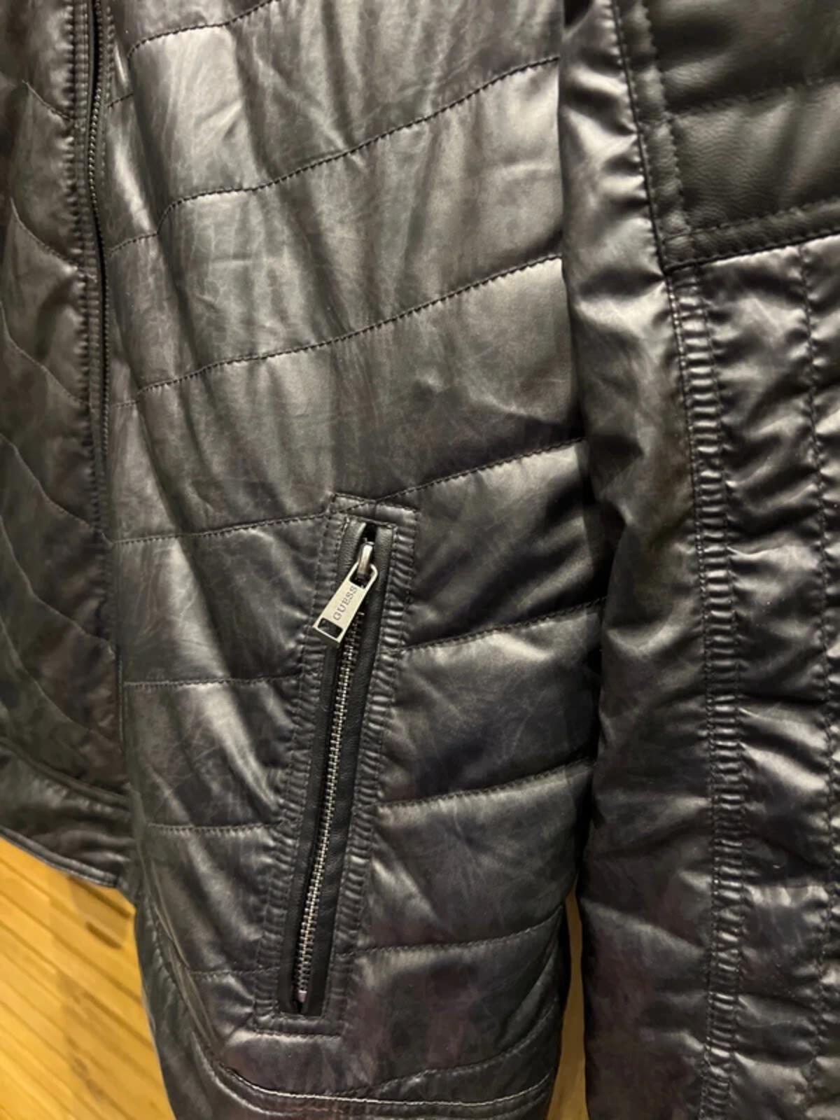 GUESS Faux Leather Quilted Biker Jacket L