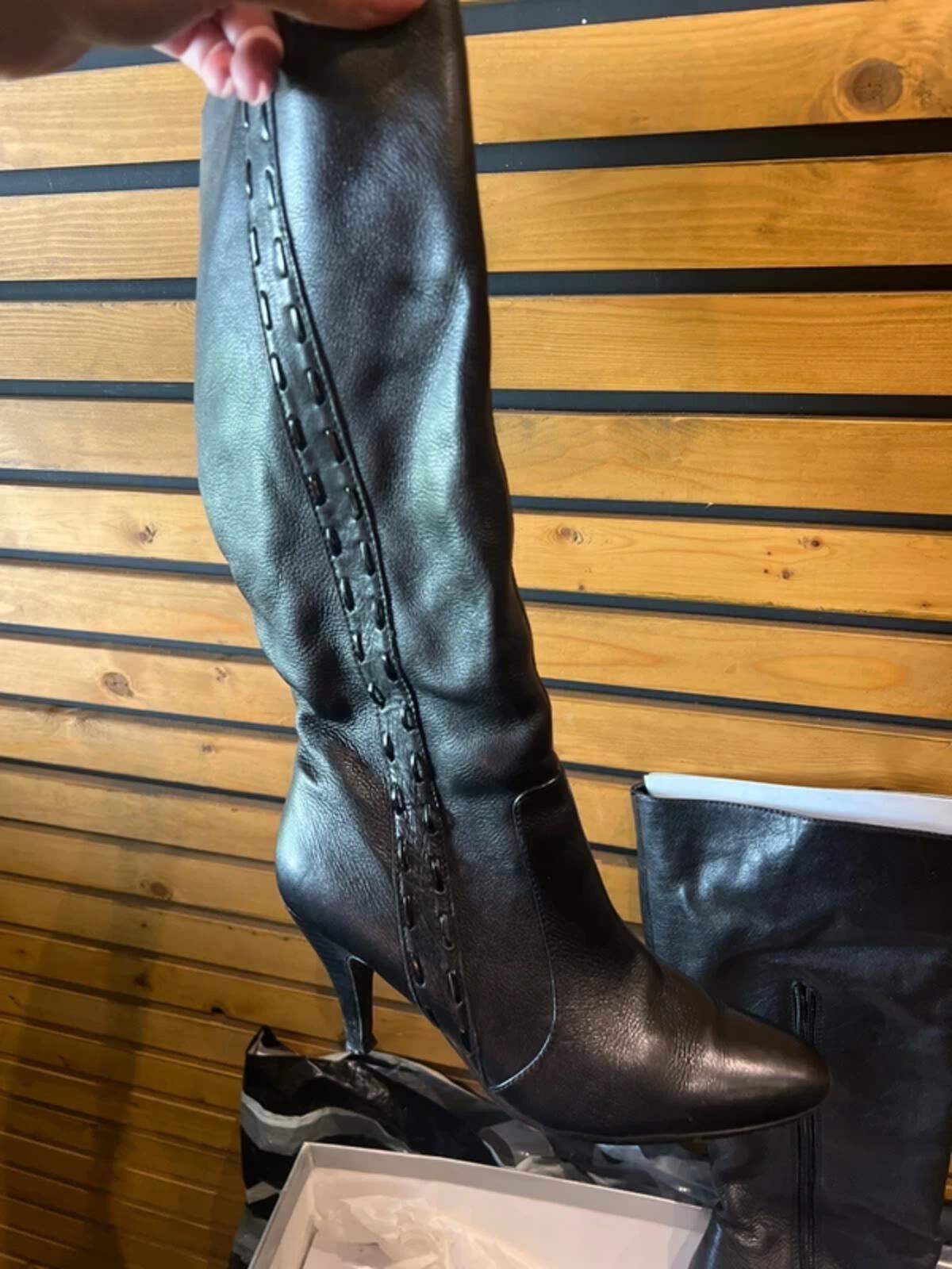 Wallis Black Long Leather Boots UK5