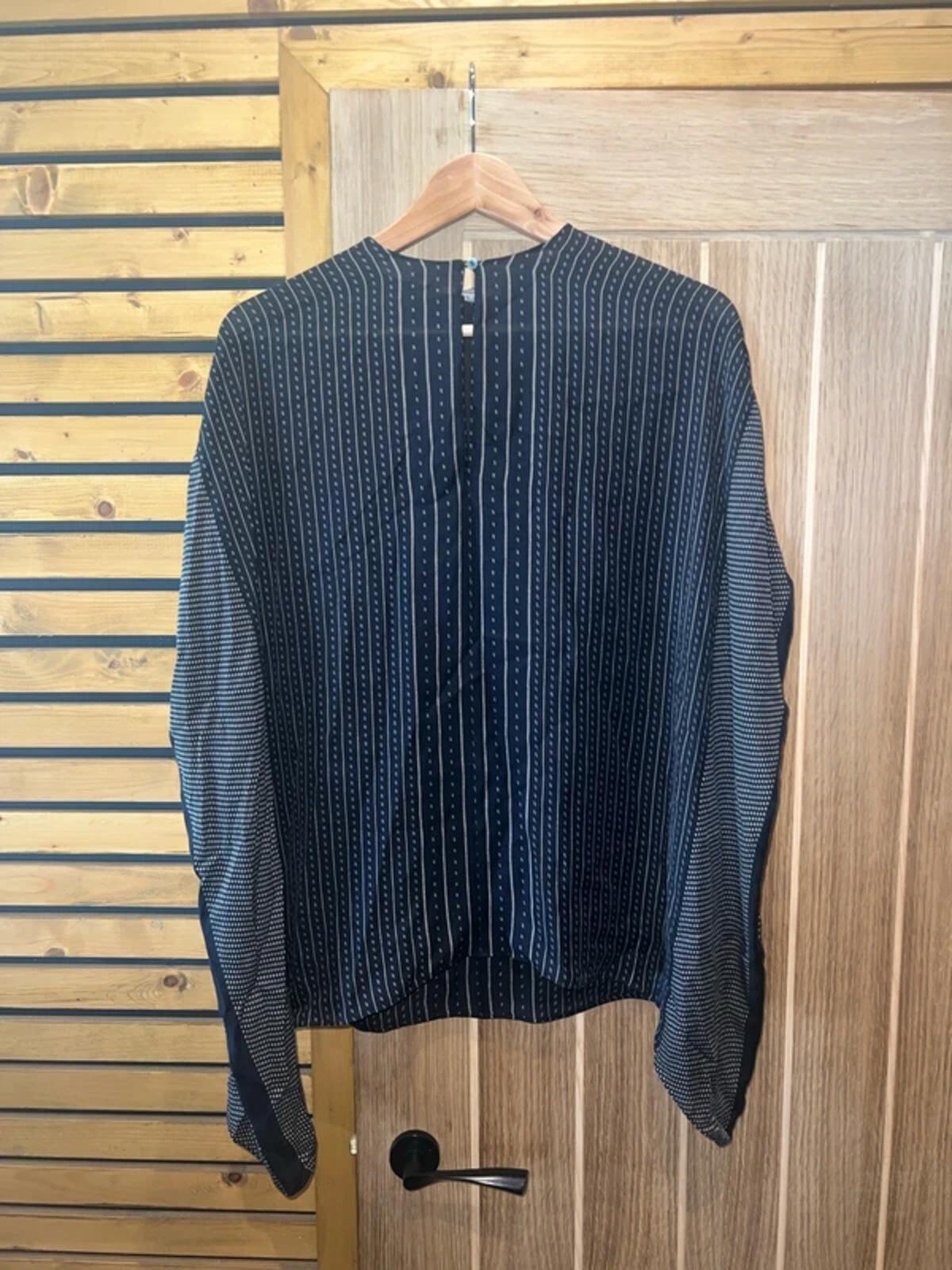 Vince Designer 100% Silk Boxy Oversized Black Sheer Poncho Blouse