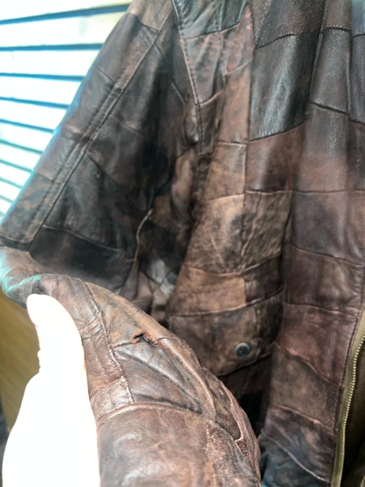 Vintage 1980’s Milan Brown Patchwork Leather Bomber Jacket XL